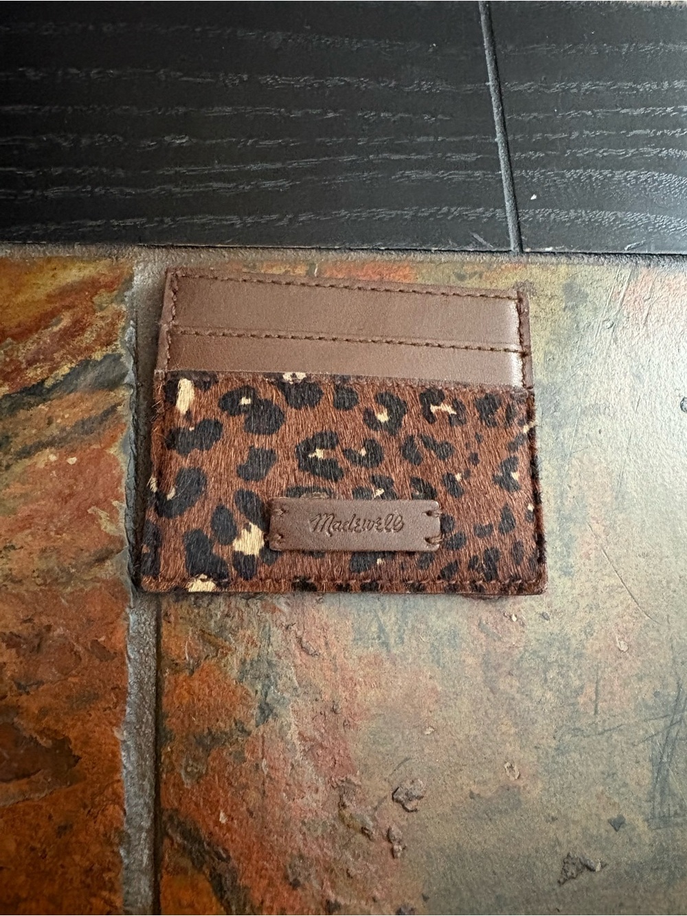 Madewell Leopard Print Brown Leather Card Holder